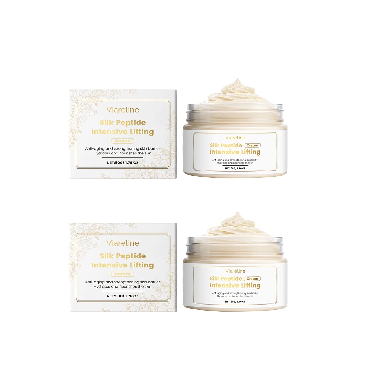 Silk Peptide Intensive Lifting Cream Firming Moisturizing Glowing Increase Elasticity Improve Sagging Soft Tightening Face Cream Peaceful Pleasures Health and Wellness 100g boxed