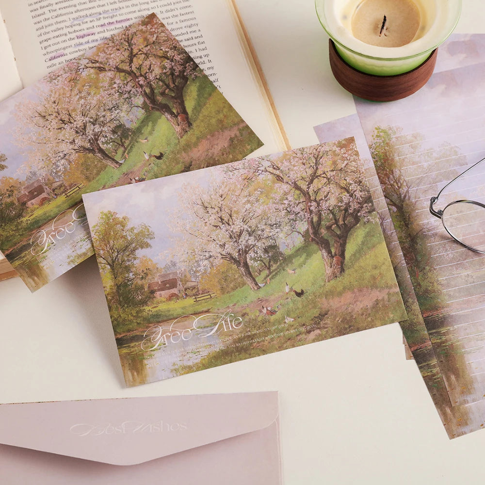 4 Sets Spring Countryside Envelope Letter Paper Gentle Retro Student