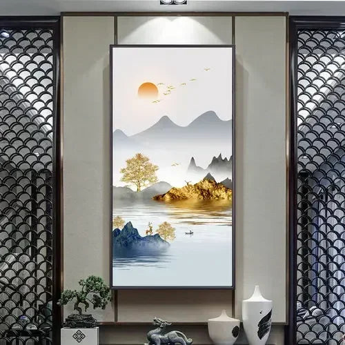 Home and Wanshi Xing Decorative Painting Landscape Mural Painting New Chinese Beginner Style Hanging Painting Home Decor Peaceful Pleasures Health and Wellness