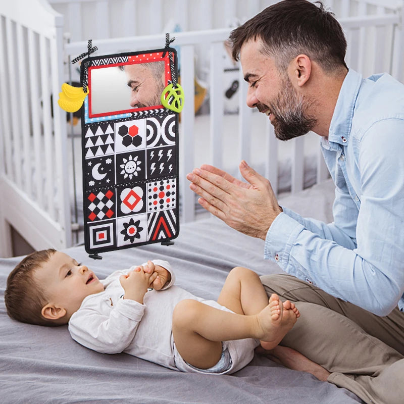 Black White Baby Floor Mirror Tummy Time Sensory Toys 6-24 Months