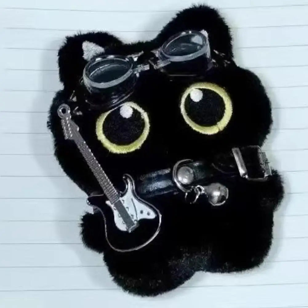 Punk Black Cat Plush Keychain Pendant | Rock Guitar Doll 15cm Plush Keychain Pendant Peaceful Pleasures Health and Wellness