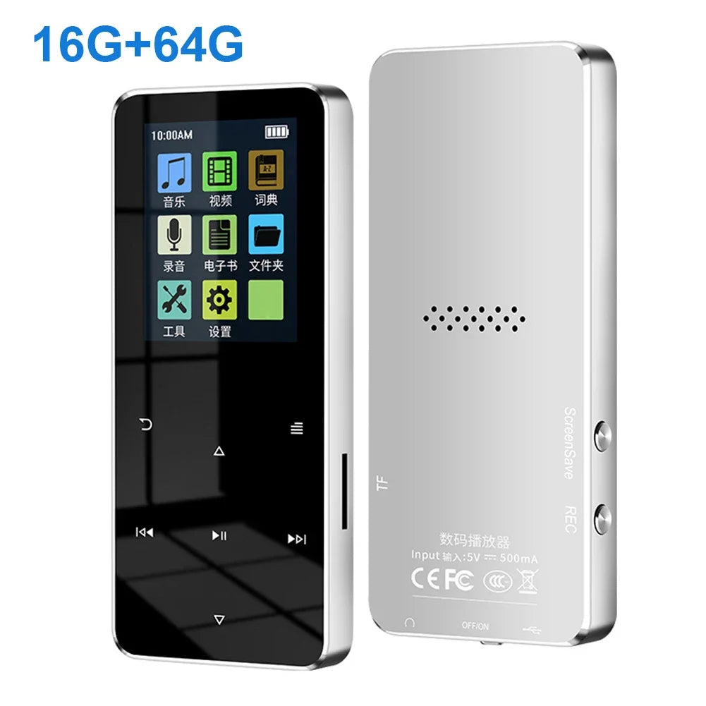 New 1.8 Inch Metal Touch MP3 MP4 Music Player Bluetooth-compatible 5.0 Fm Radio Video Play 8/32/64GB E-book Hifi Player Walkman Peaceful Pleasures Health and Wellness Silver Other