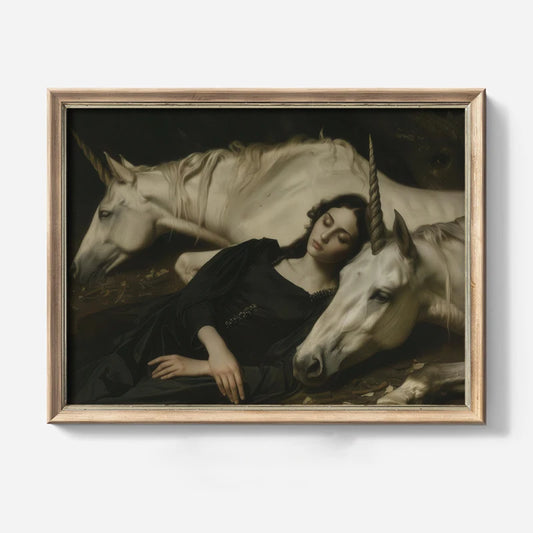 Enchanted Unicorn Canvas Art | Gothic Dark Academia Wall Decor Canvas Wall Art Peaceful Pleasures Health and Wellness