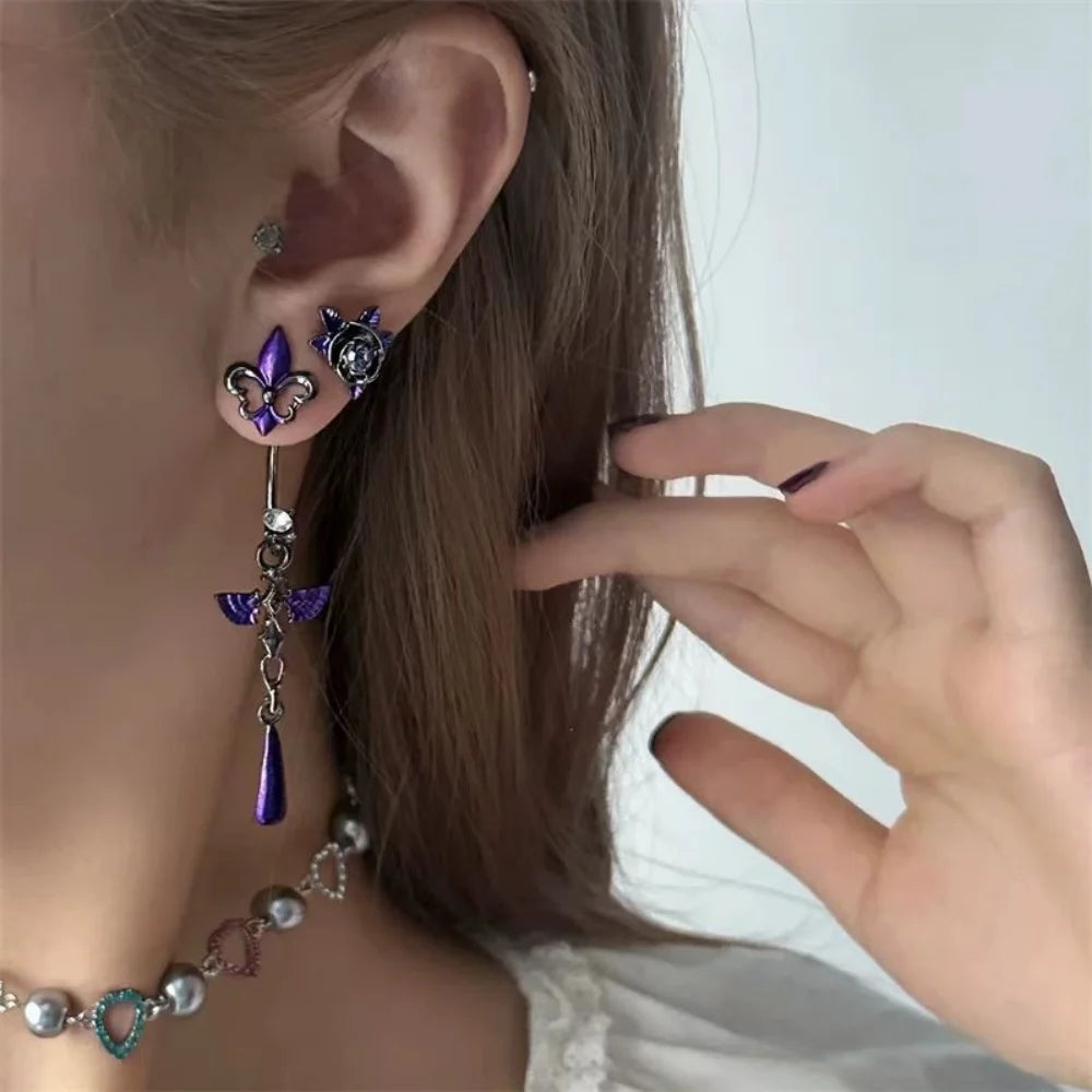 Purple Iris Pendant Earrings High End Niche Design Minimalist Temperament Fairy Style Ear Studs for Women's Exquisite Versatile Peaceful Pleasures Health and Wellness