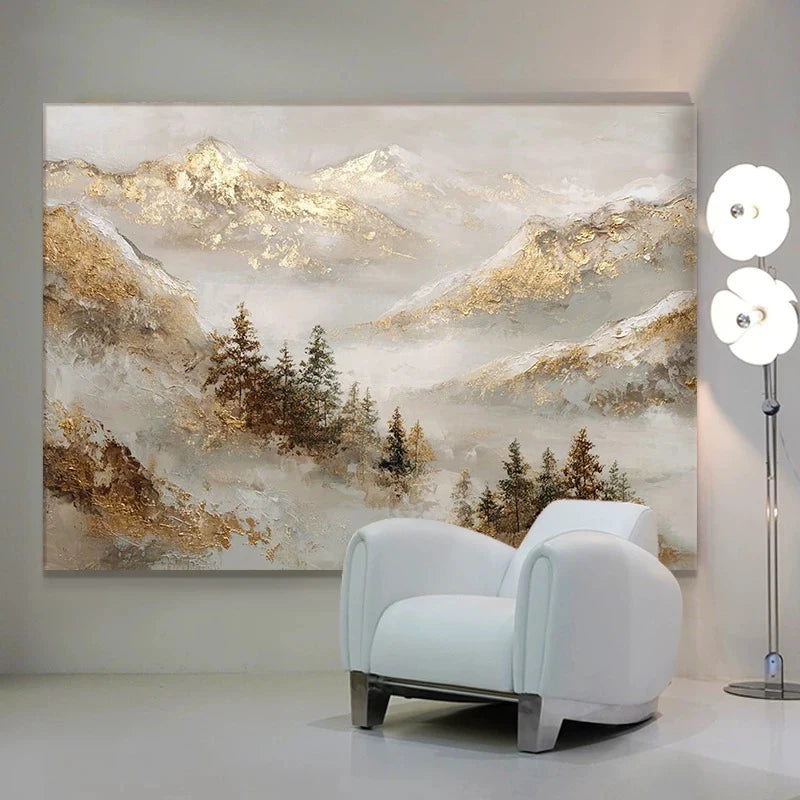 Abstract Gold Mountains Handmade Canvas Oil Painting Wall Art Canvas Oil Painting Peaceful Pleasures Health and Wellness