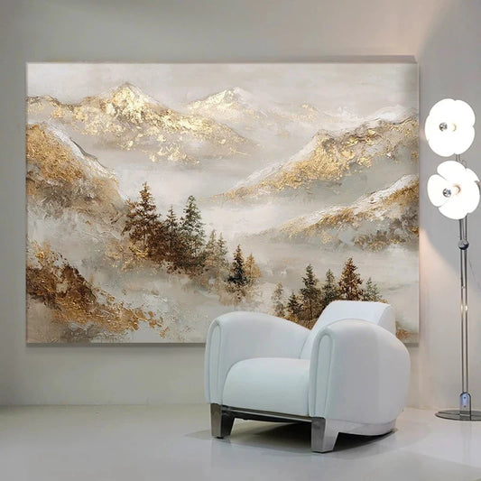 Abstract Gold Mountains Handmade Canvas Oil Painting Wall Art Canvas Oil Painting Peaceful Pleasures Health and Wellness