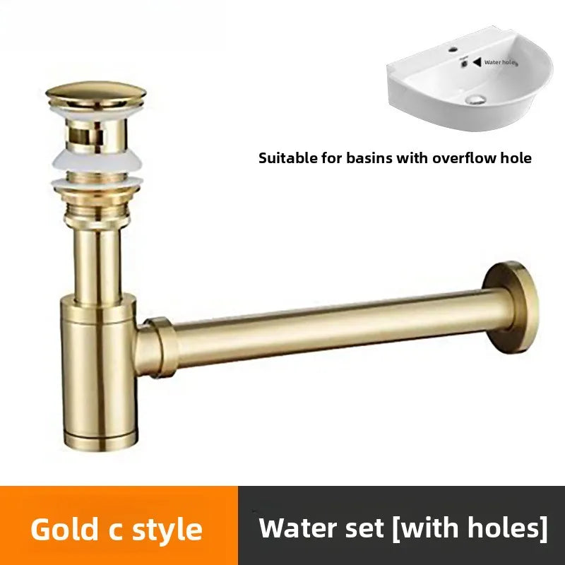 Brass Round Bottle P-Trap 1-1/4" Sink Drain Kit & Pop-Up Drain