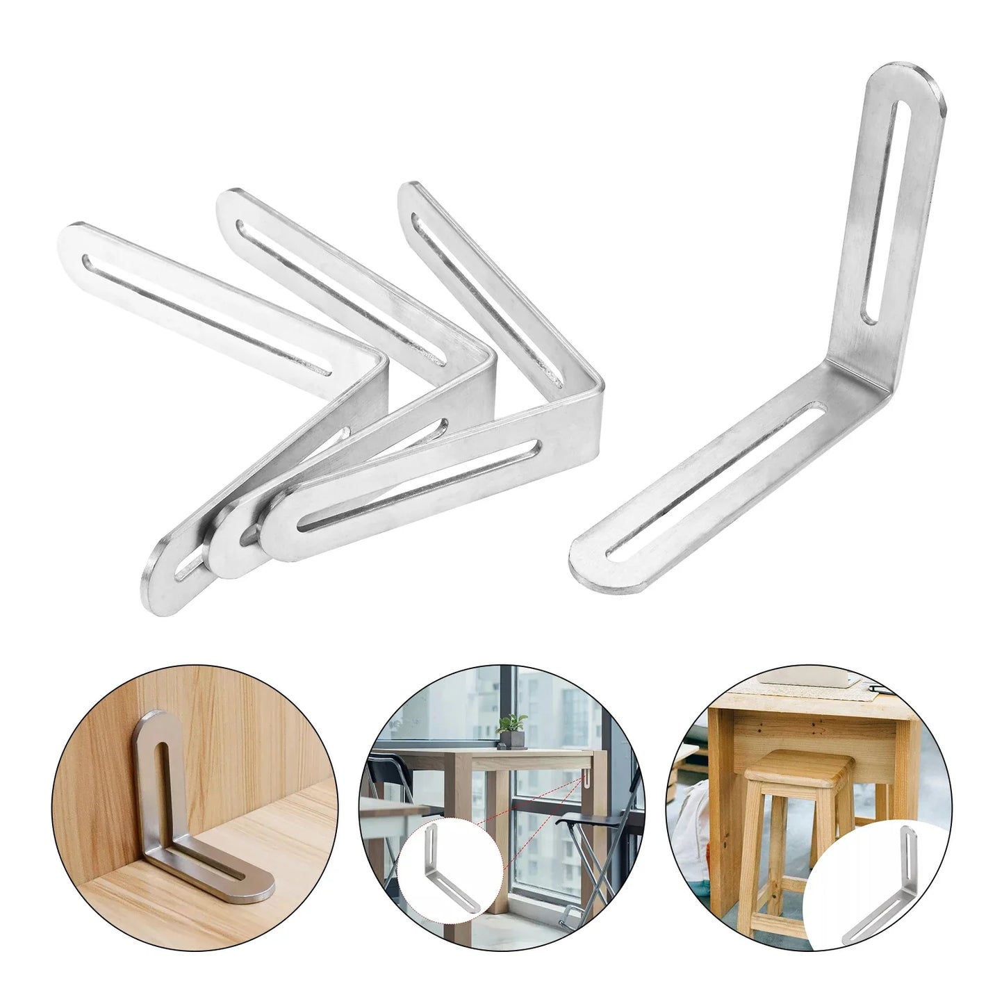 4-Pack 90° Slotted Corner Braces | Heavy Duty Stainless Steel