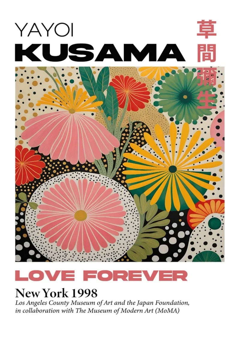 Japanese Abstract Mountain Canvas Wall Art | Yayoi Kusama Style