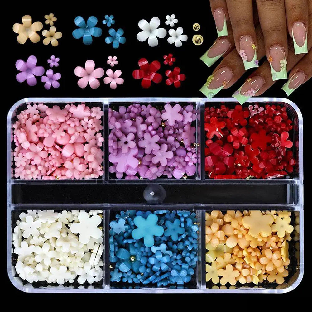 3D Acrylic Flower Nail Charms for Nail Art, Cute Colorful Floral Nail Charms with Caviar Beads & Flatback Pearls DIY Nail Decor Peaceful Pleasures Health and Wellness B- 6 gird