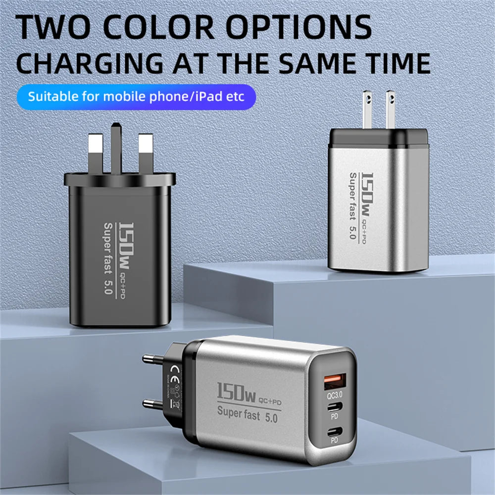 150W USB-C PD Fast Charger Quick Charge 3.0 | EU US UK Plug