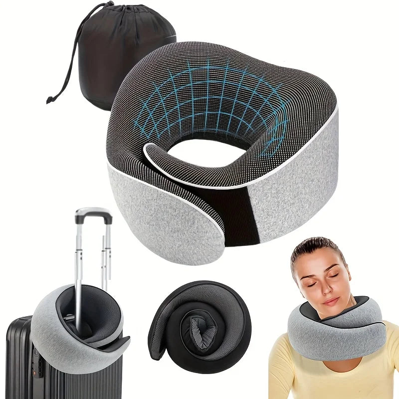 Memory Foam U-Shape Travel Neck Pillow – Snail Style Adjustable