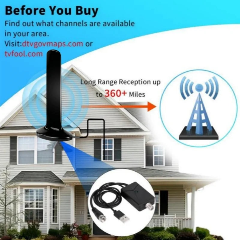 Indoor HD Digital TV Antenna – 200 Mile Range, 4K 1080p
