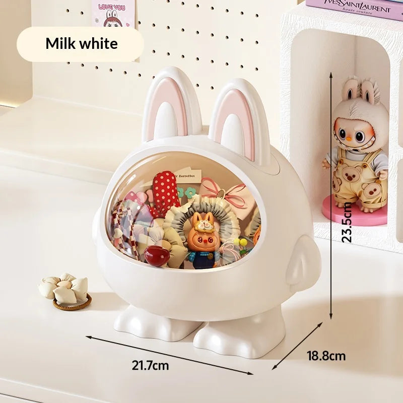 Cute Cartoon Large Capacity Plastic Desktop Storage Box Hair Clips Jewelry Mini Hair Accessories Organizer for Girls Bedroom Peaceful Pleasures Health and Wellness Cream