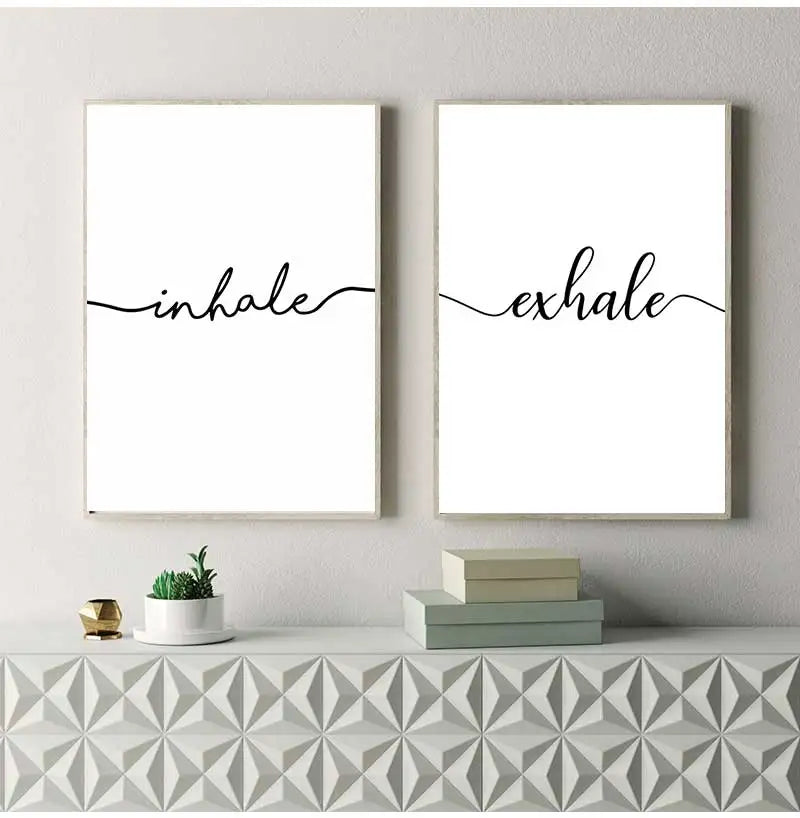Picture Painting Nordic Room Decoration Inhale Exhale Black White Minimalist Canvas Wall Art Print Decorative Peaceful Pleasures Health and Wellness