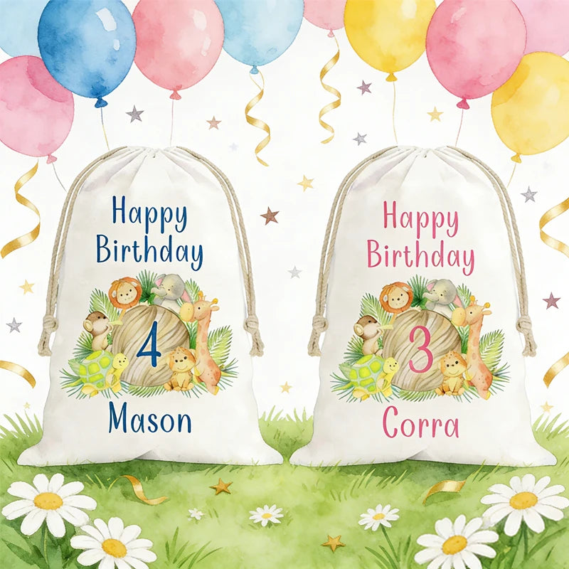 5-Pack Custom Safari Drawstring Bags – Kids Birthday Party Favors Party Favor Bags Peaceful Pleasures Health and Wellness
