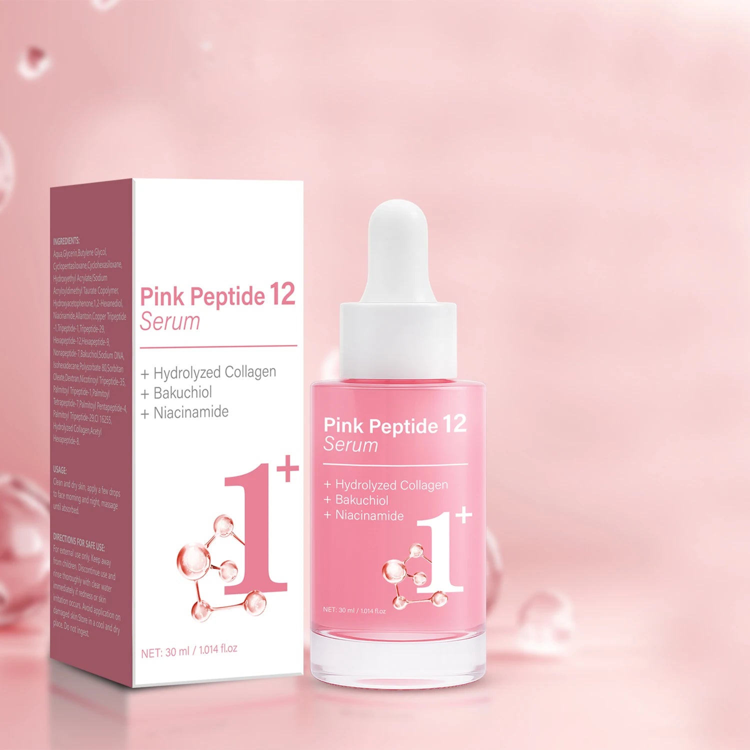 Pink Peptide 12 Serum with Bakuchiol & Niacinamide - Anti Aging Face Serum for Women - Hydrating & Firming 30ml Peaceful Pleasures Health and Wellness