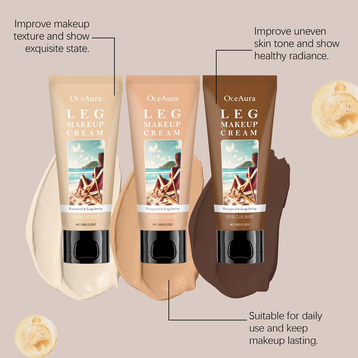 OceAura Body Tanning Cream 3 Shades – Concealer & Bronzer 100g