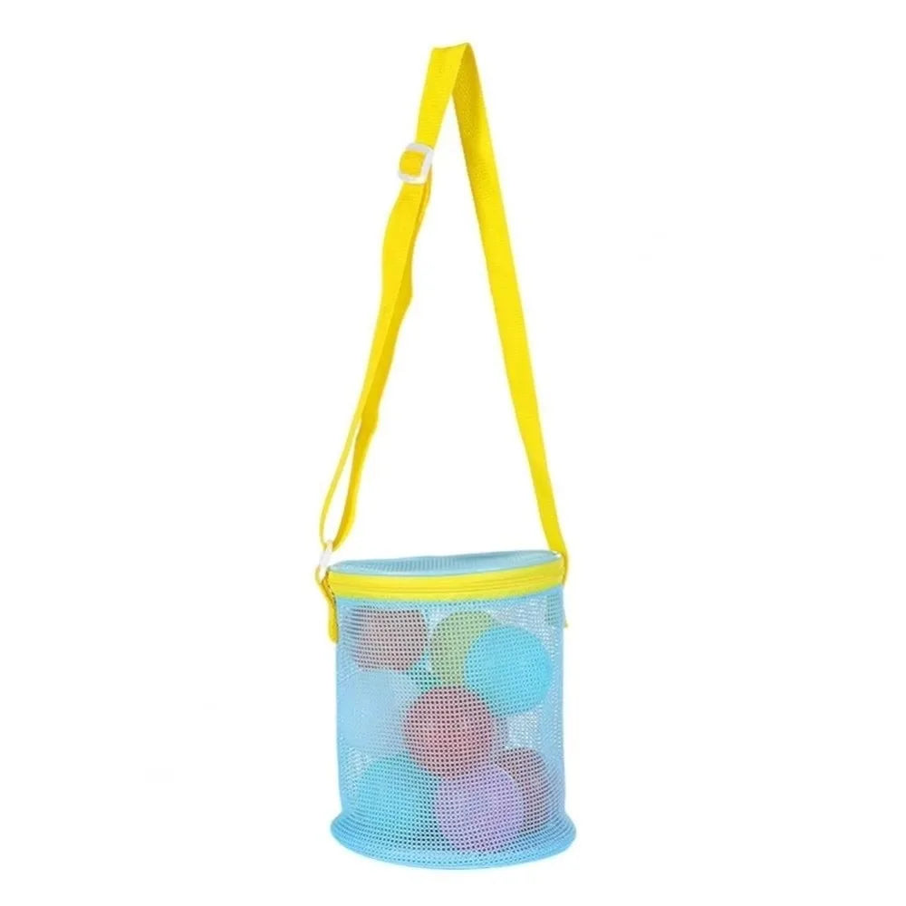 Shelling Collecting Tools Beach Mesh Bag Extra-Large Adjustable Straps Beach Storage Bags Shell Collecting Bag Pool Storage Peaceful Pleasures Health and Wellness Blue Yellow