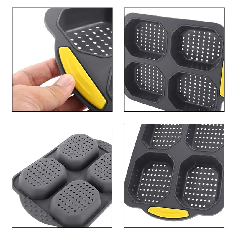 New Baking Mould Restaurant Hamburger Bun Silicone Mold Foldable Reusable Bread Pan Heat Resistance DIY Kitchen Tool Accessories Peaceful Pleasures Health and Wellness
