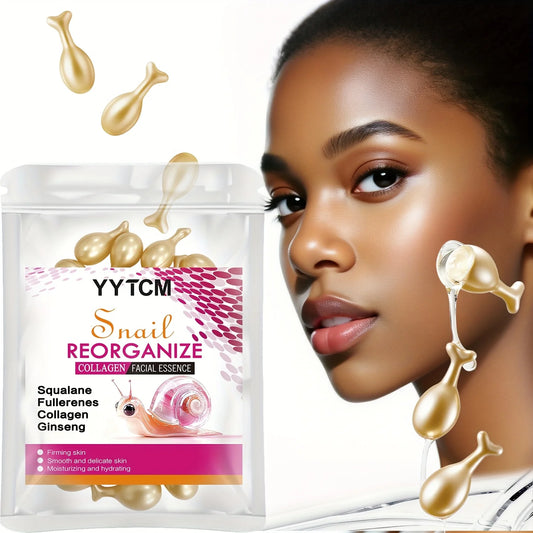 Snail Recombinant Collagen Essence Capsules, Moisturizing and Firming Essence, Smoothens Skin, Contains Squalane, Ginseng Extract, Deeply Hydrates (0.34Gx30 Capsules)/Bag-1 Bag Peaceful Pleasures Health and Wellness