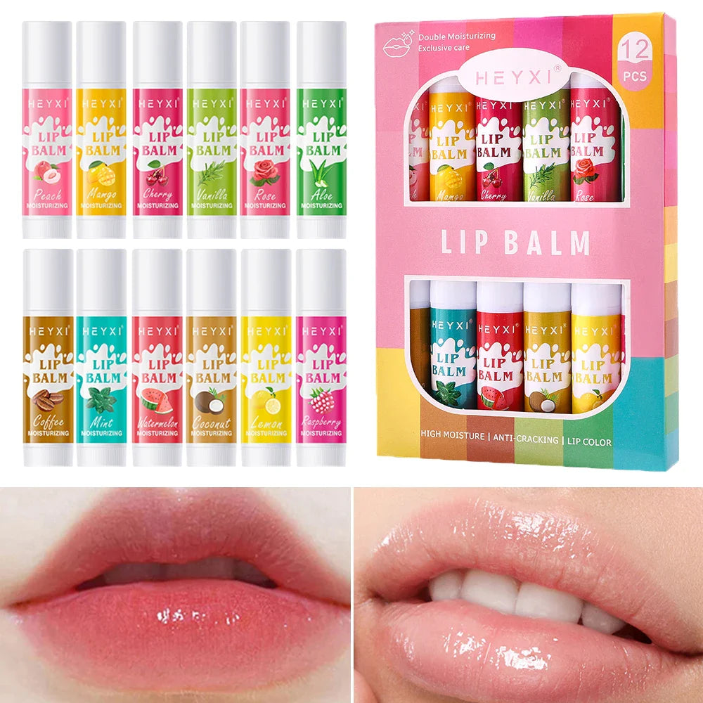 12-Piece Fruity Lip Balm Gift Set – 24Hr Moisturizing Lip Care
