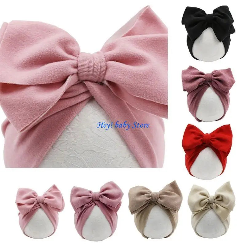 Baby Girl Big Bow Turban Hat | Newborn Photo Prop Beanie