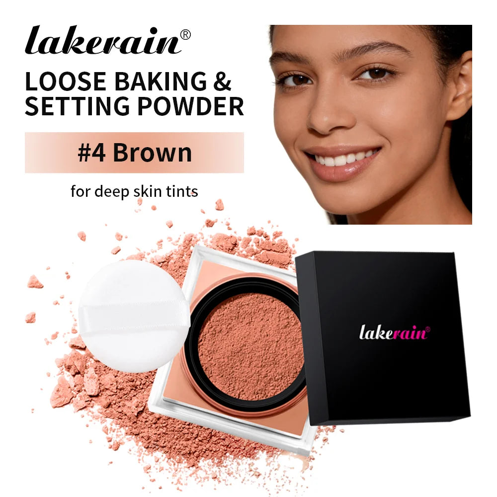 Loose Baking&Setting Powder and Puff Long Lasting Waterproof Oil Control Matte Setting Powder Natural Brightening Face Cosmetics Peaceful Pleasures Health and Wellness 4Brown and puff
