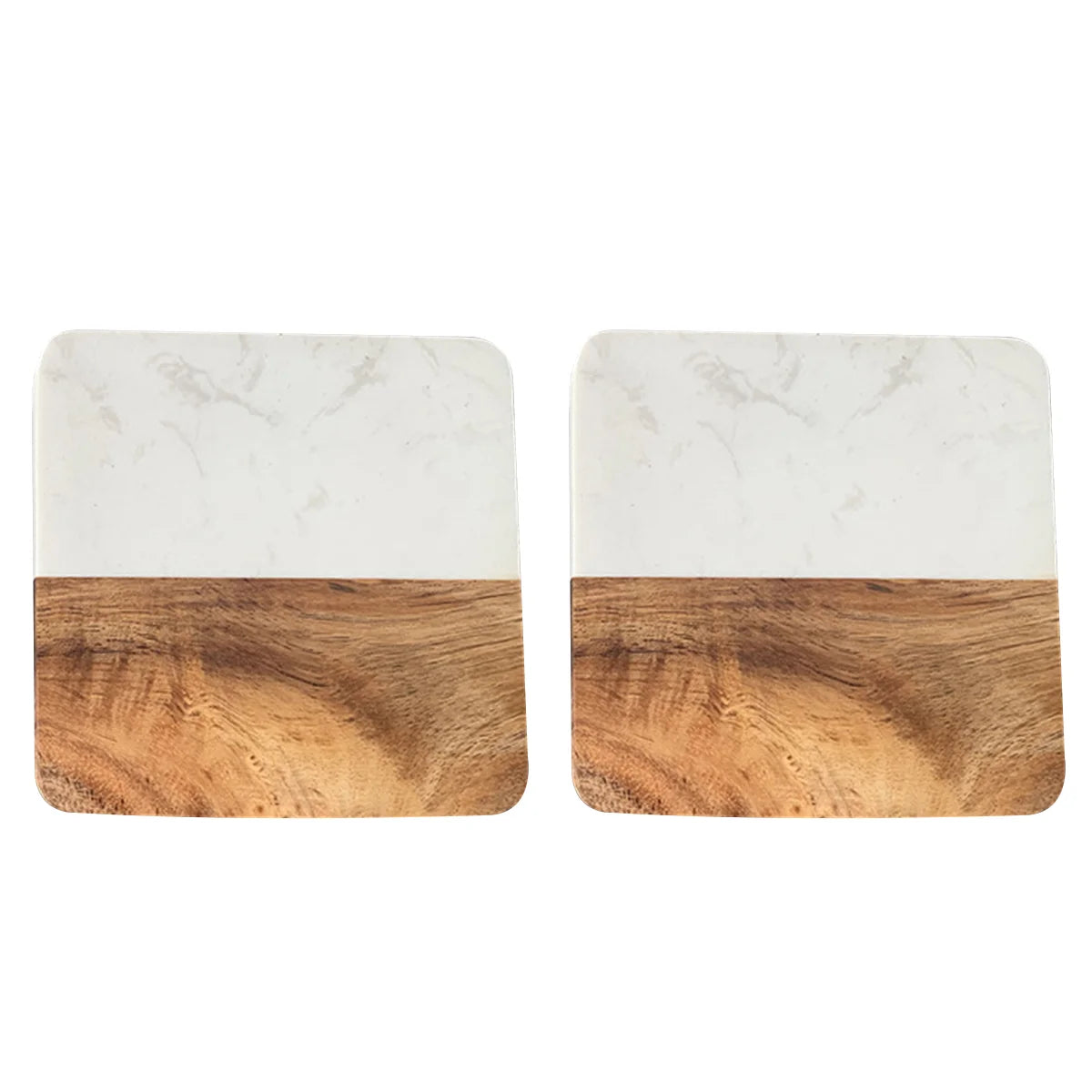 Stylish Wooden and Marble Coaster Set, Elegant Design for Coffee Tables, Durable, Perfect for Protecting Your Furniture Peaceful Pleasures Health and Wellness White Square 2 pcs