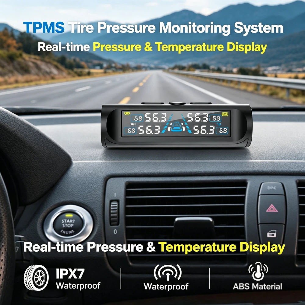 Tire Pressures Monitoring System with 4 Sensors Wireless TPMS with Solar Charge and USB for Cars SUVs Trailer & Light Trucks Peaceful Pleasures Health and Wellness