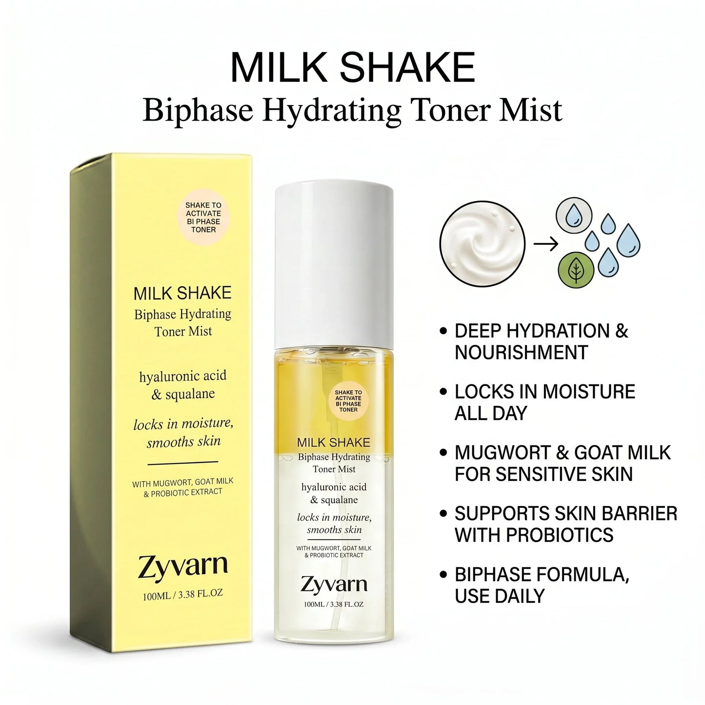 Zyvarn Biphase Hydrating Toner Spray – Hyaluronic Acid & Squalane