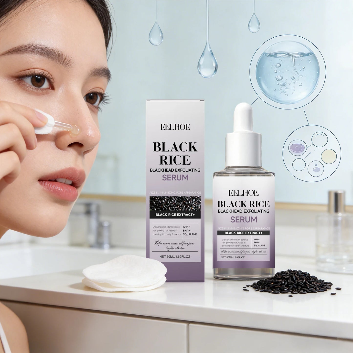 Black Rice Exfoliating Essence Nourishing Smooth Skin Improve Skin Elasticity Lightweight Texture Moisturizing Black Rice Serum Peaceful Pleasures Health and Wellness