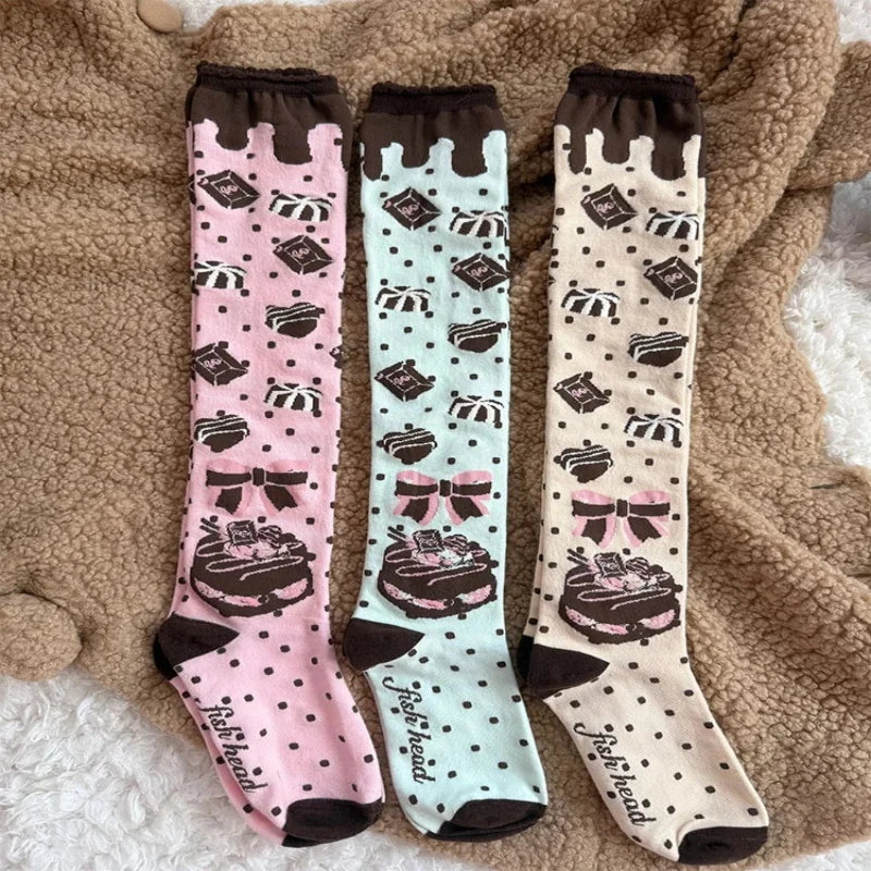 Original Qiaoqiao Cake knee-high calf socks Chocolate Chip Cookie cake cotton socks LOLITA lace socks calf women socks Peaceful Pleasures Health and Wellness