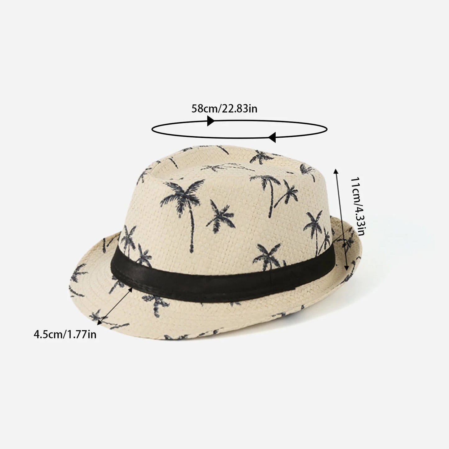 Summer Beach Woven Sun Hats Men Women Coconut tree print Jazz Sun Protection Travel Outdoor Panaman Straw Hats Unisex Peaceful Pleasures Health and Wellness