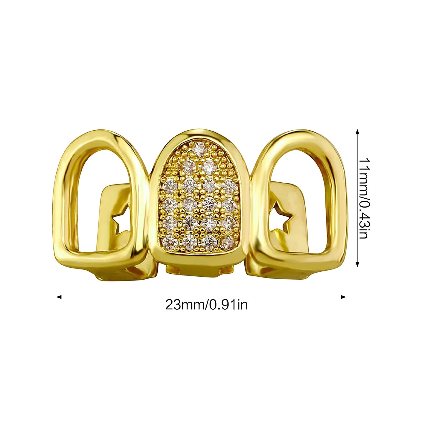 Rhinestone Teeth Cover Gold Plated Hollow Out Three Row Grillz With Zirconia Teeth Cover For Halloween Party Stage Performance Peaceful Pleasures Health and Wellness