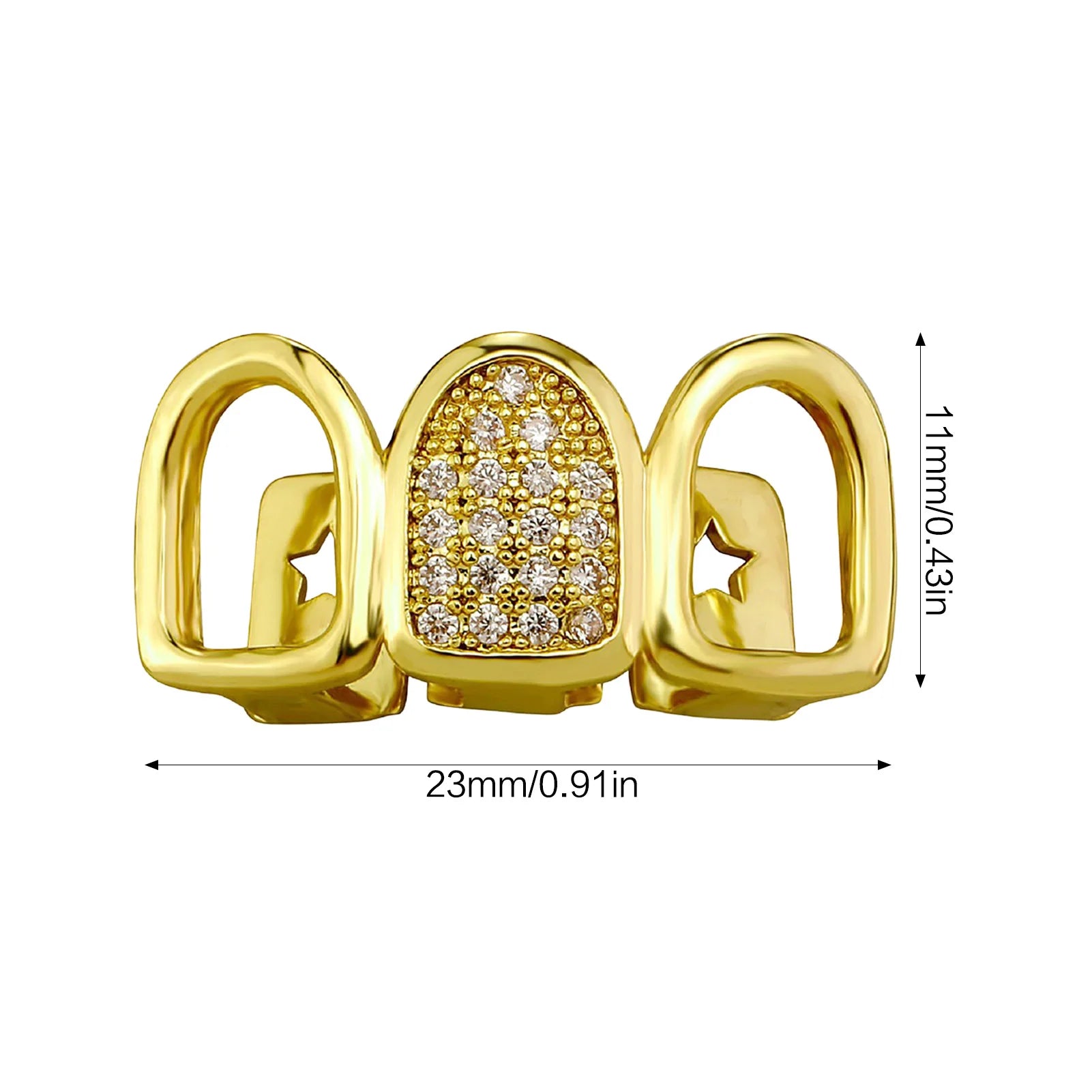 Rhinestone Teeth Cover Gold Plated Hollow Out Three Row Grillz With Zirconia Teeth Cover For Halloween Party Stage Performance Peaceful Pleasures Health and Wellness