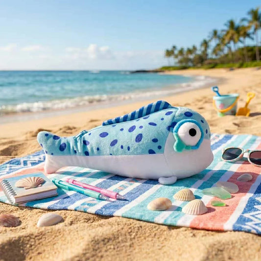Blue Chubby Fish Pencil Case Student Cute Cartoon Shaped Storage Bag Peaceful Pleasures Health and Wellness