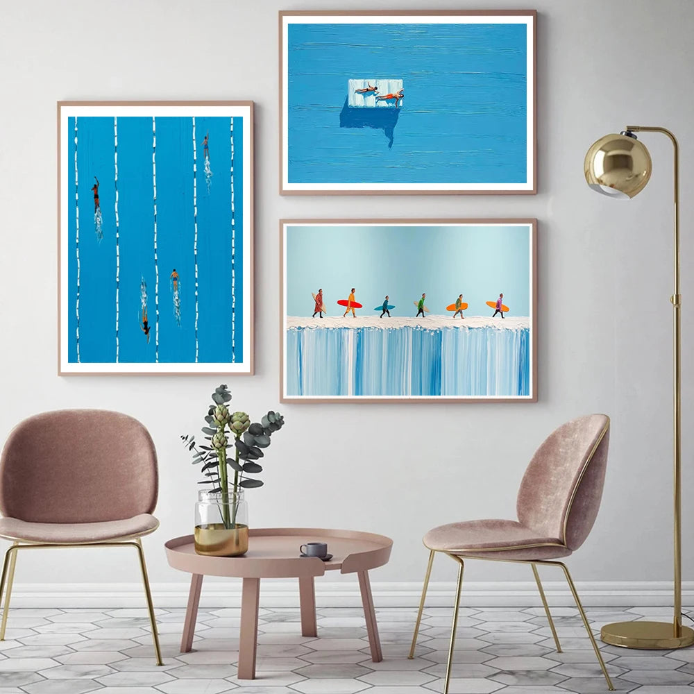 Abstract Werner Bronkhorst Painting Art Posters Prints Blue Texture Pool Swimming Minimalist Canvas Painting Modern Home Decor Peaceful Pleasures Health and Wellness