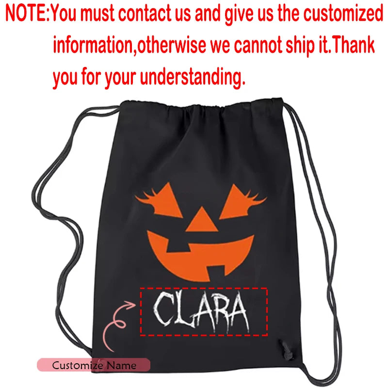 Personalized Halloween Pumpkin Drawstring Bag | Custom Candy Backpack Halloween Drawstring Bag Peaceful Pleasures Health and Wellness Custom C 34X43CM