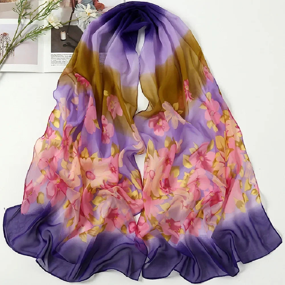 Women's Chiffon Floral Gradient Scarf Shawl – 160×50cm