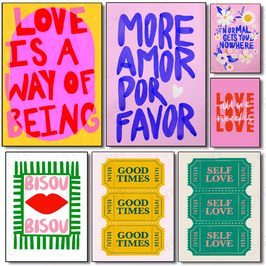 Minimalist Love Quotes Wall Poster – Waterproof PVC Art Sticker Wall Art Poster Peaceful Pleasures Health and Wellness