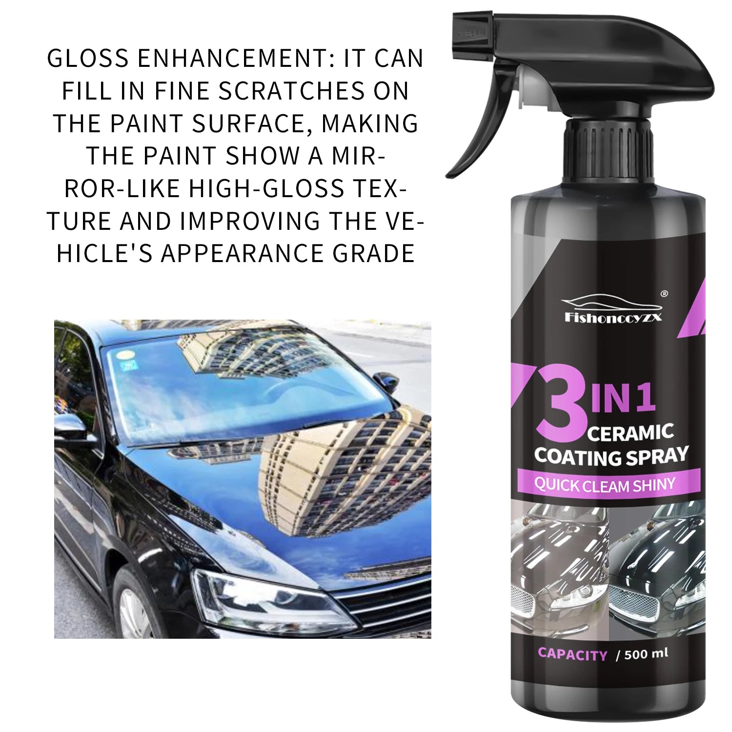 3 in 1 Car Ceramic Liquid Coating Spray Nano Crystal Hydrophobic Layer Polishing Agent High Gloss Paint Protection Wax Car Care Peaceful Pleasures Health and Wellness