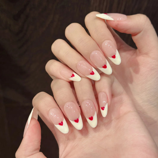 French Almond Press-On Nails – Red Love Print | 10-Piece Set Press-On Nails Peaceful Pleasures Health and Wellness L