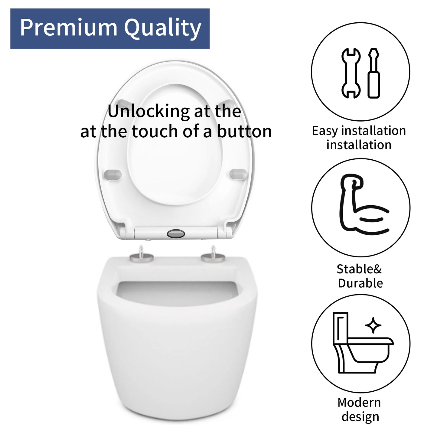 Bidet Toilet Seat Lid Quiet-Close Heavy Duty Slow Close Bowl Seats Quick Release Easy Cleaning Removable Cover Pad O/U-shape Peaceful Pleasures Health and Wellness