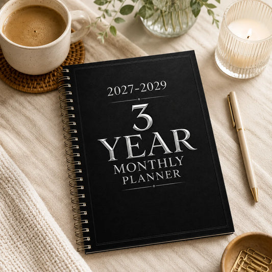 2027-2029 3-Year Monthly Planner A5 Spiral Notebook Minimalist Peaceful Pleasures Health and Wellness