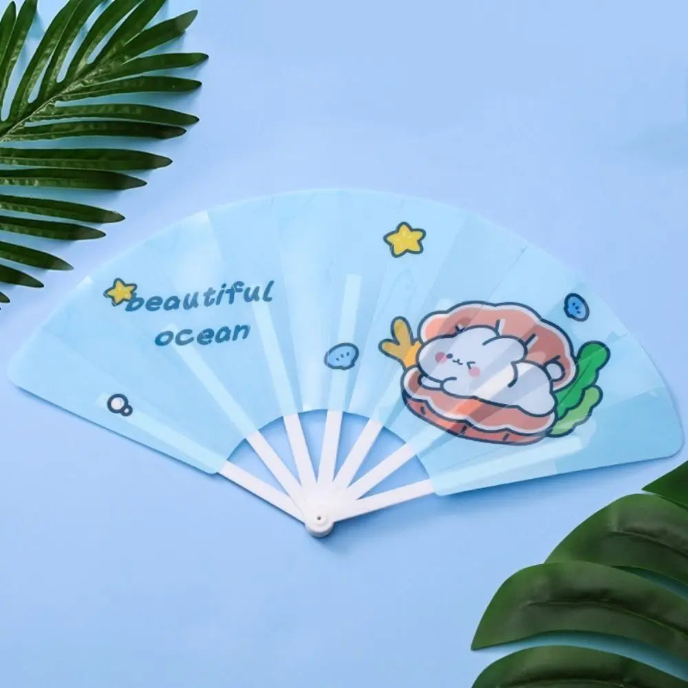 Portable Cartoon Folding 7-fold Fan Gifts PP Hand Held Fan Home Decoration Plastic Cartoon Folding Fan Peaceful Pleasures Health and Wellness 1