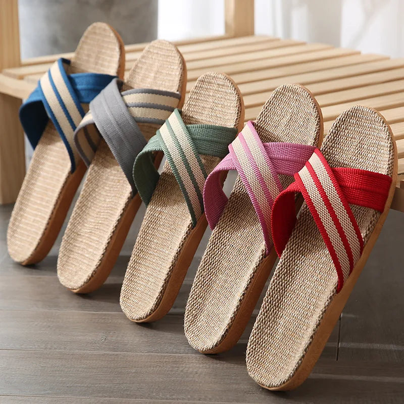 Men's Striped Open Toe Beach Slippers | Flat Slip-On Sandals