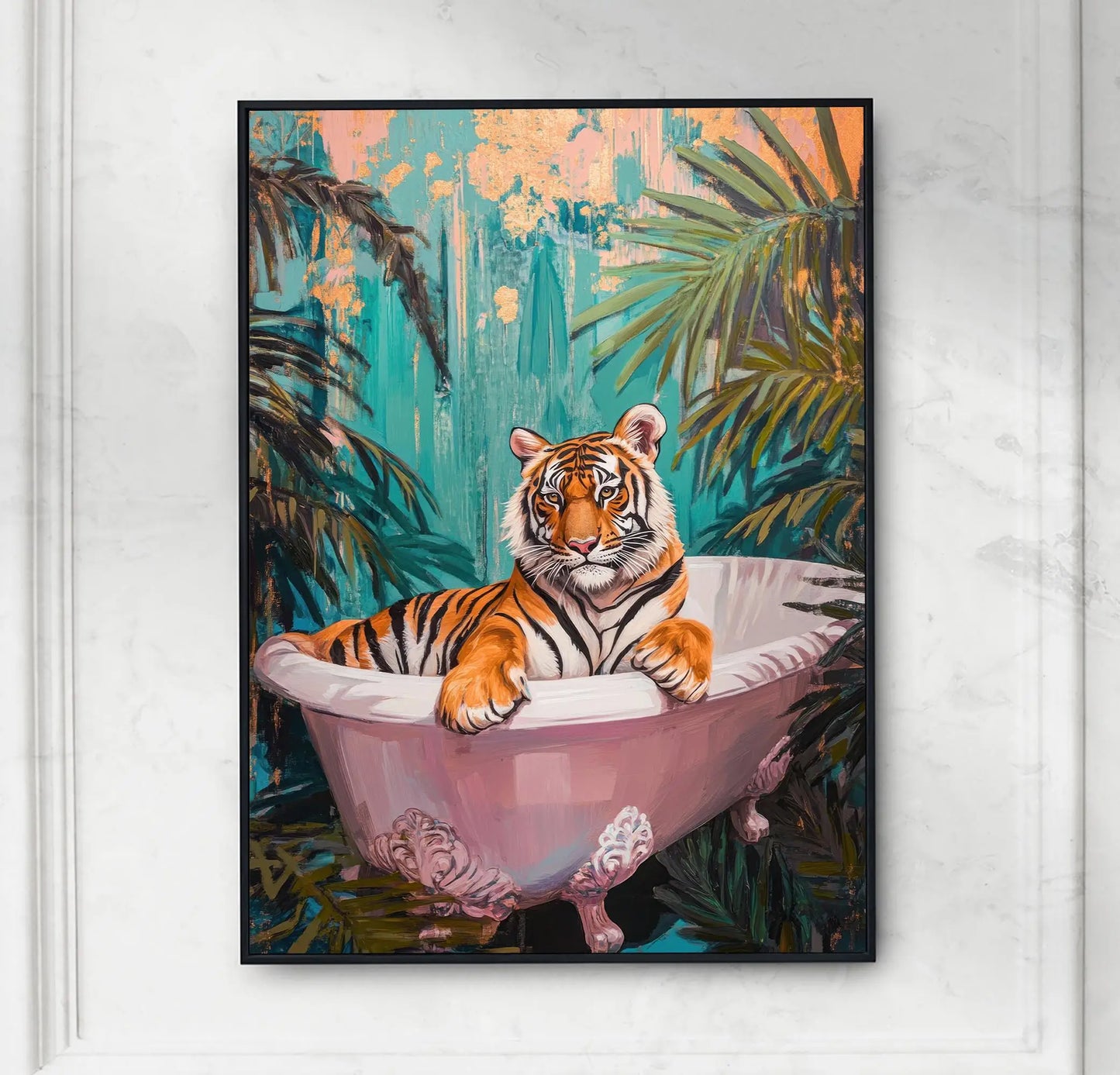 Funny Animals Swimming Pool Canvas Wall Art | Bathroom Decor