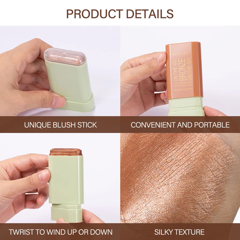 Bronze Blush Stick Face Makeup Waterproof Easy Color 4 Colors Rouge Blusher Cream High Color Rendering Brightening Skin Tone Peaceful Pleasures Health and Wellness