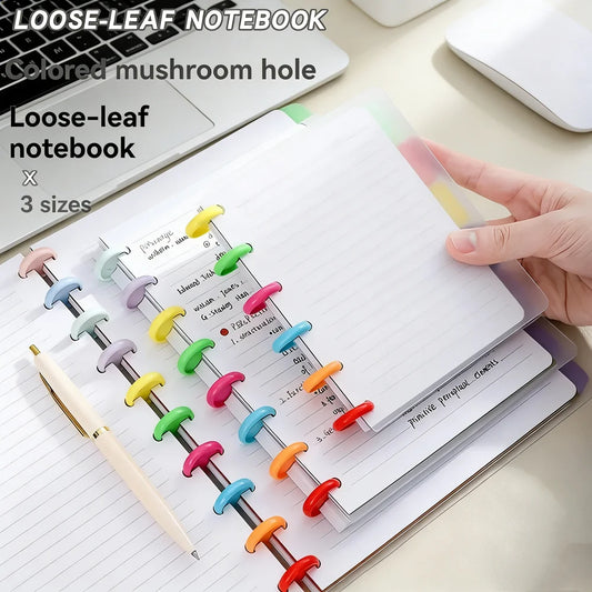 Colored Mushroom Hole Loose-leaf Notebook A5 A6 B5 Sizes Reusable Peaceful Pleasures Health and Wellness